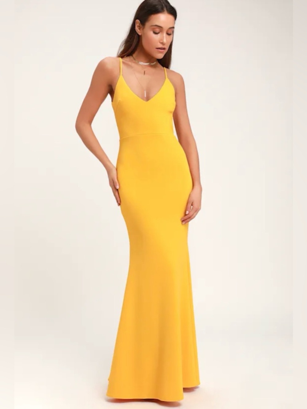 LULU’S Infinite Glory Golden Yellow Maxi Dress Size S MERMAID SILHOUETTE